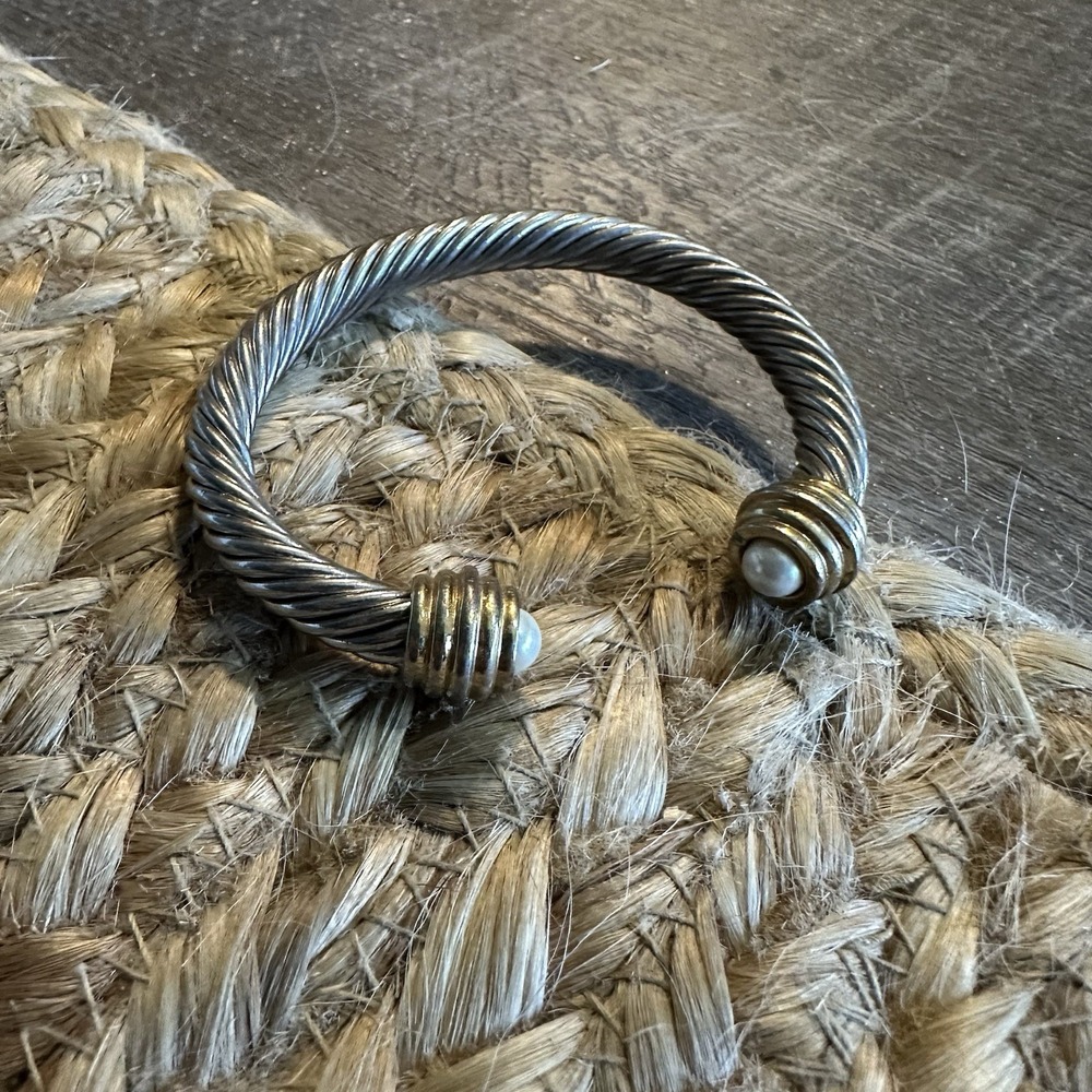 Faux Silver Gold Braided Cable Bangle‎ Bracelet Faux Pearl Fashion Costume